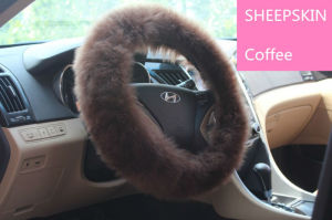 Luxurious Long Wool Plush Fur Steering Cover in Brown